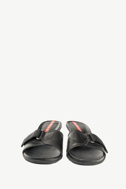 Prada Sport Black Leather Mule Sandals