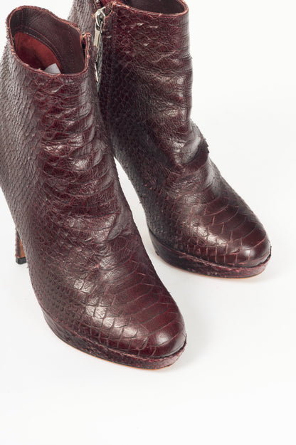 Christian Dior Burgundy Snakeskin Platform Booties