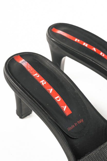 Prada Sport Black Leather Mule Sandals