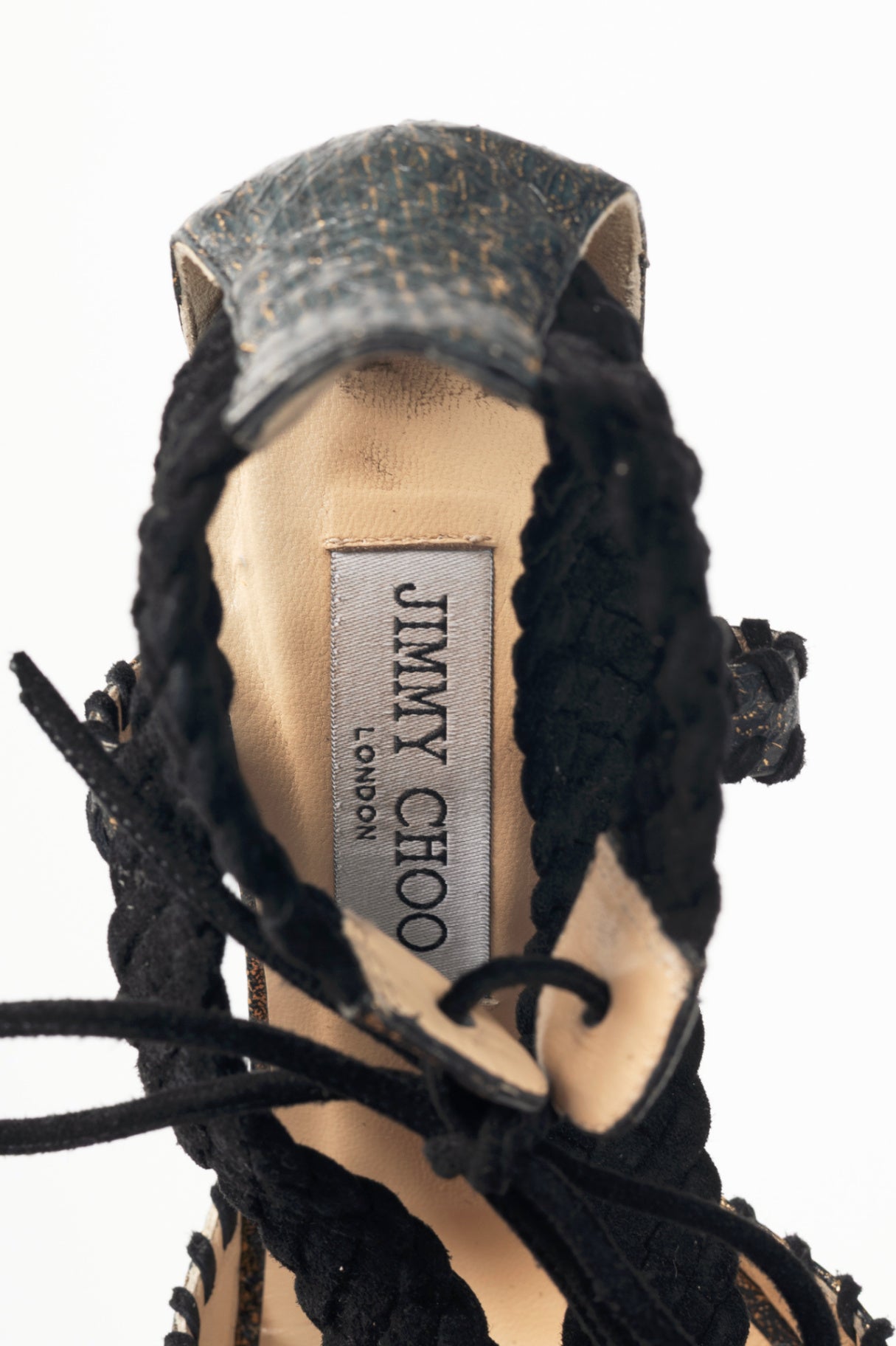 Jmmy Choo Gold Metallic Snake-Embossed Braided-Strap Sandals