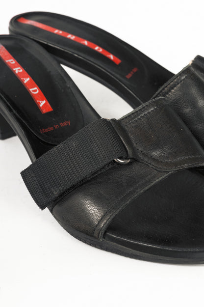 Prada Sport Black Leather Mule Sandals