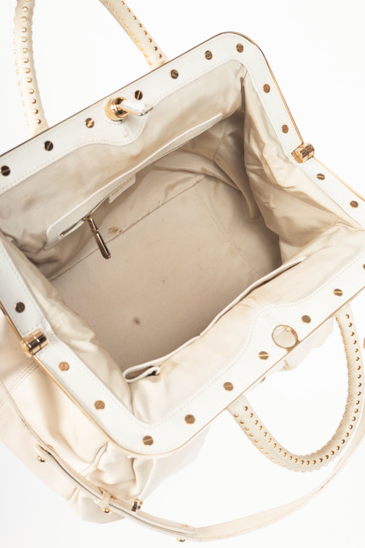 Versace SS09 Runway White Leather Studded Frame Satchel