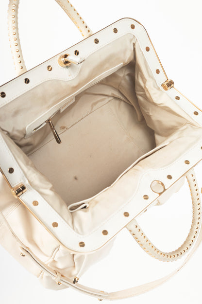 Versace SS09 Runway White Leather Studded Frame Satchel