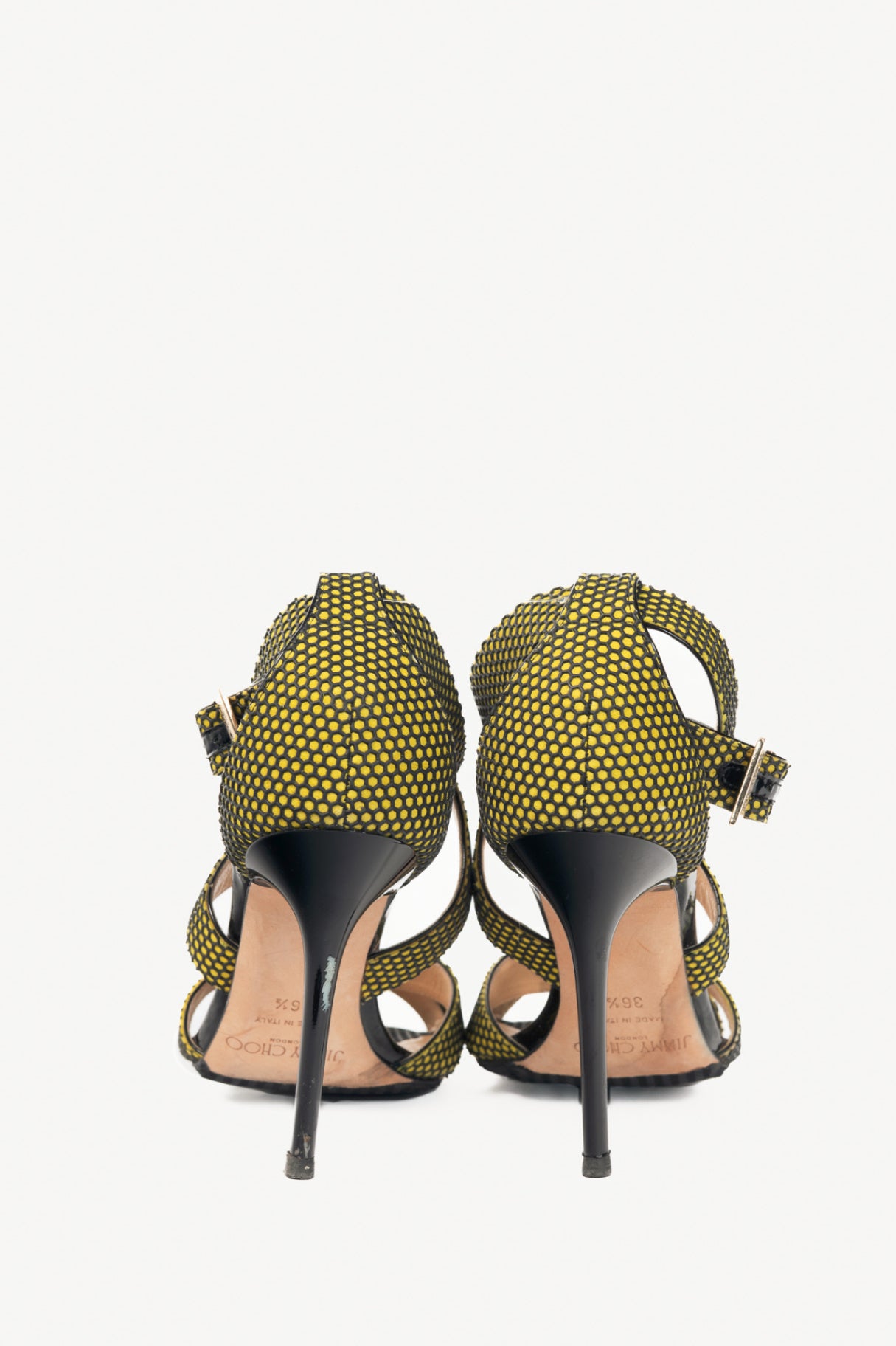 Jimmy Choo Lottie Acid Yellow Honeycomb Suede Strappy Sandals