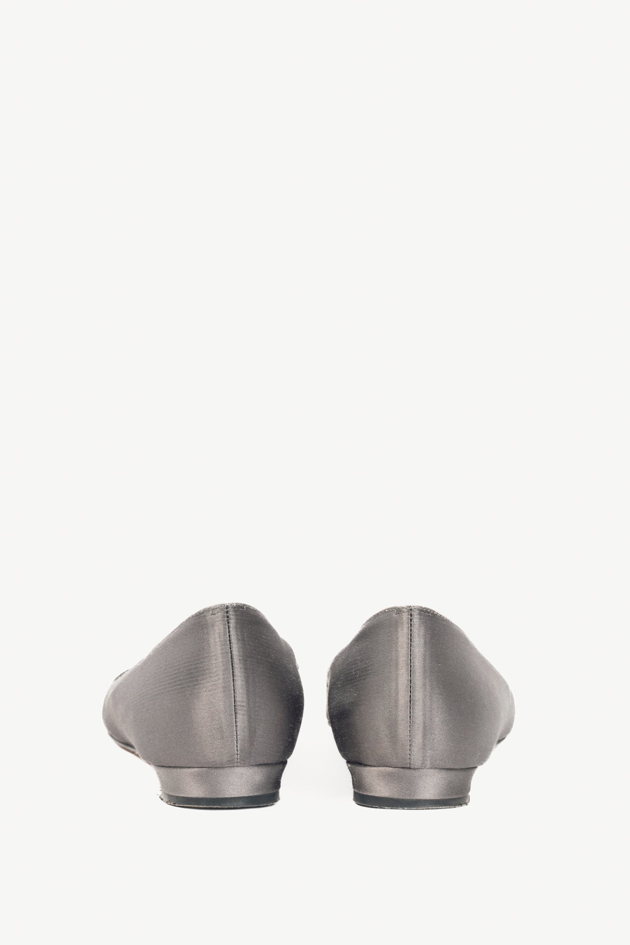 Manolo Blahnik Hangisi Grey Satin Jewel-Buckle Flats
