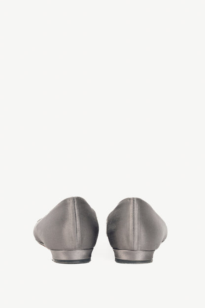 Manolo Blahnik Hangisi Grey Satin Jewel-Buckle Flats