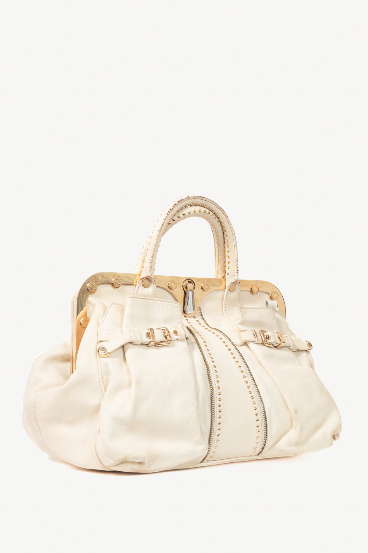 Versace SS09 Runway White Leather Studded Frame Satchel