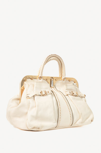 Versace SS09 Runway White Leather Studded Frame Satchel