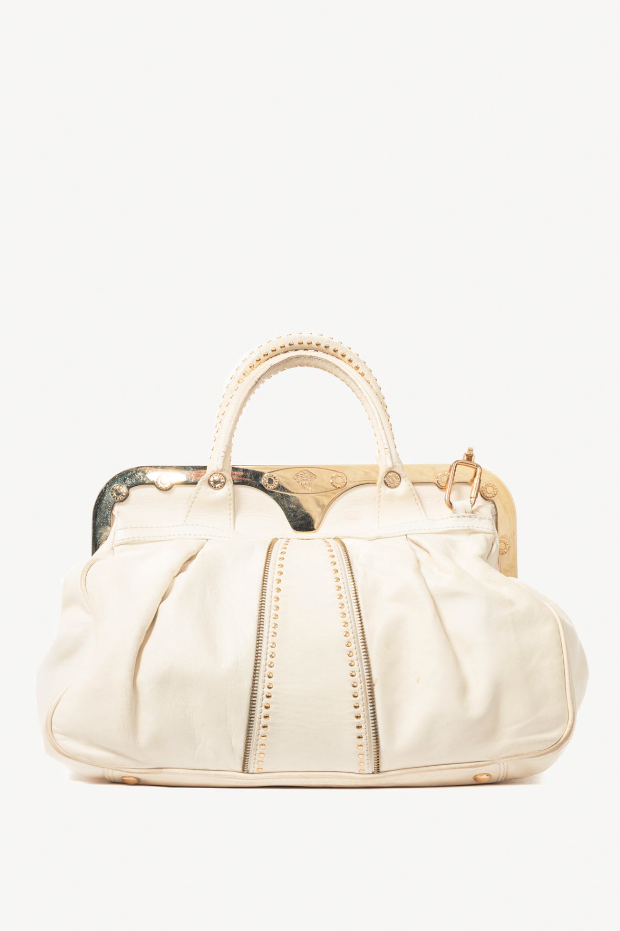 Versace SS09 Runway White Leather Studded Frame Satchel