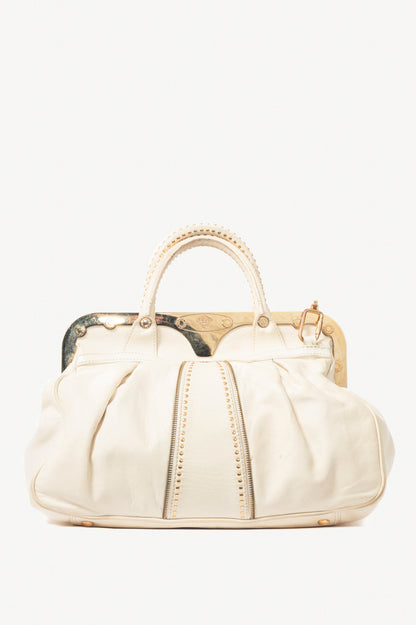 Versace SS09 Runway White Leather Studded Frame Satchel