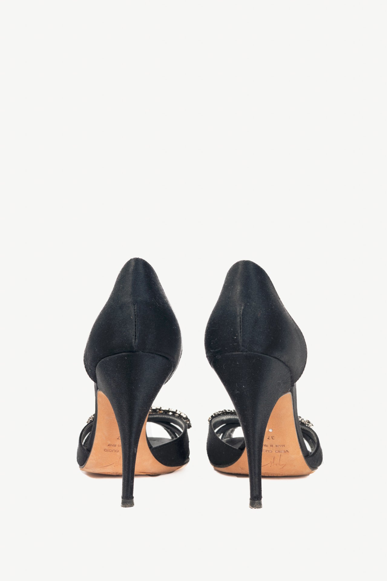 Giuseppe Zanotti Black Silk-Satin Crystal-Embellished Peep-Toe Heels