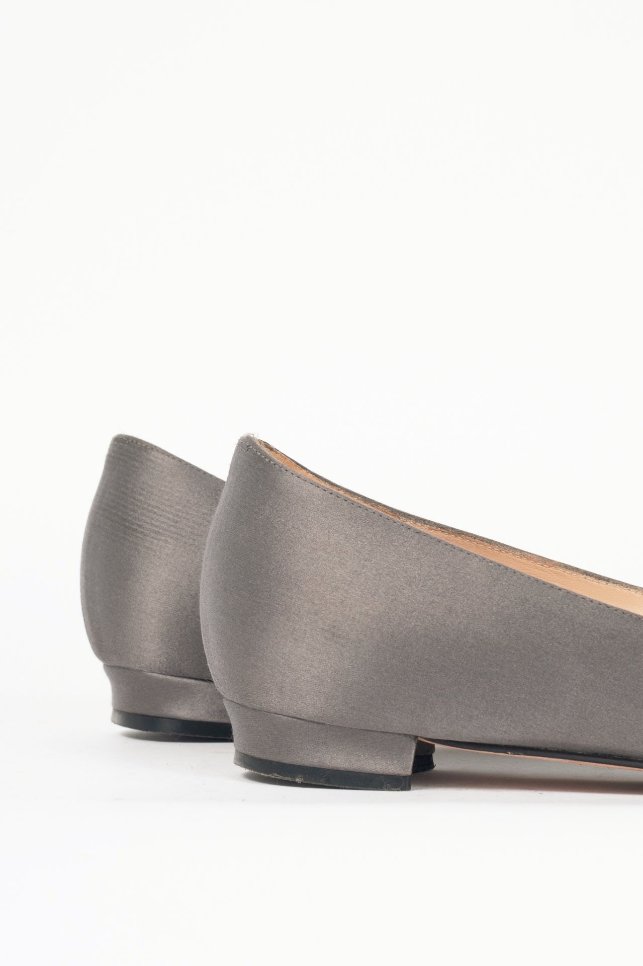 Manolo Blahnik Hangisi Grey Satin Jewel-Buckle Flats