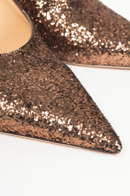 Jimmy Choo Bronze Glitter Slingback Pointed-Toe Heels