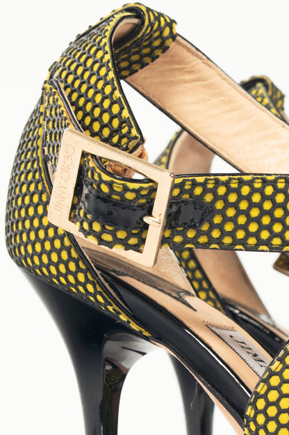Jimmy Choo Lottie Acid Yellow Honeycomb Suede Strappy Sandals