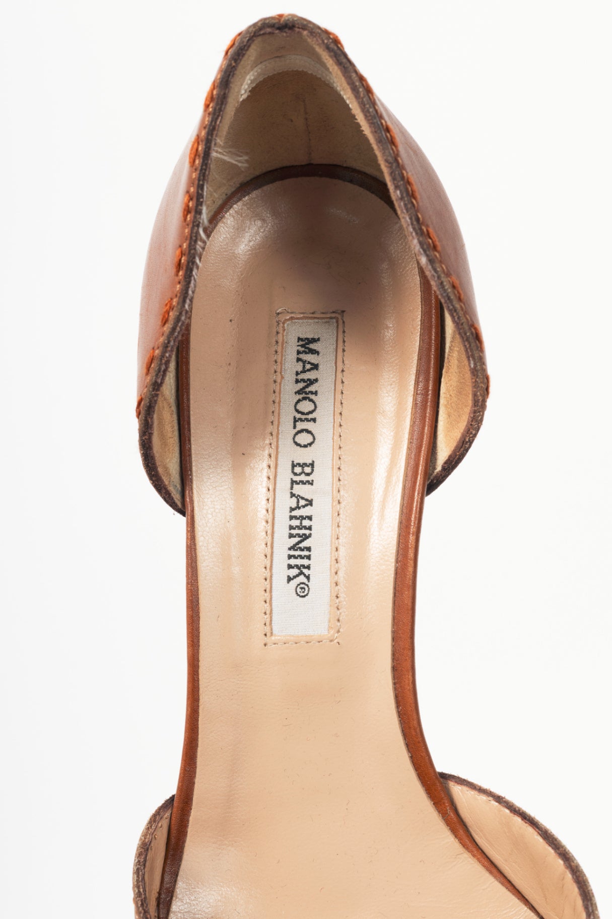 Manolo Blahnik Brown Leather Pointed-Toe Kitten Heels