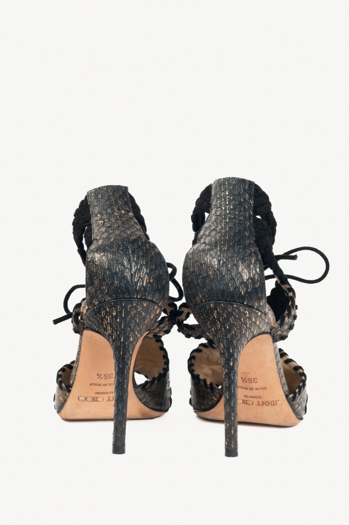 Jmmy Choo Gold Metallic Snake-Embossed Braided-Strap Sandals