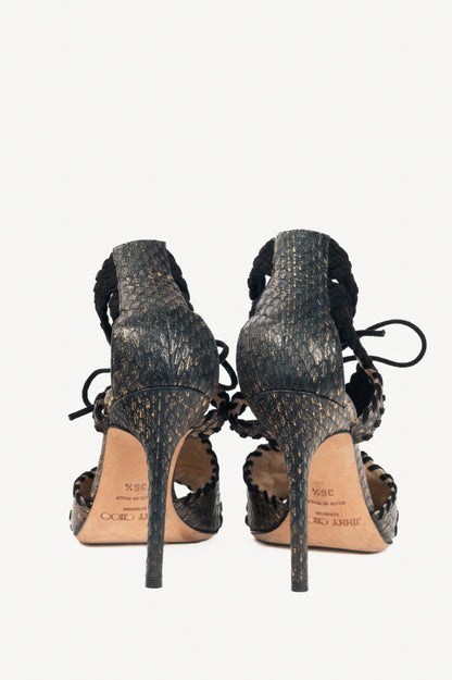 Jmmy Choo Gold Metallic Snake-Embossed Braided-Strap Sandals