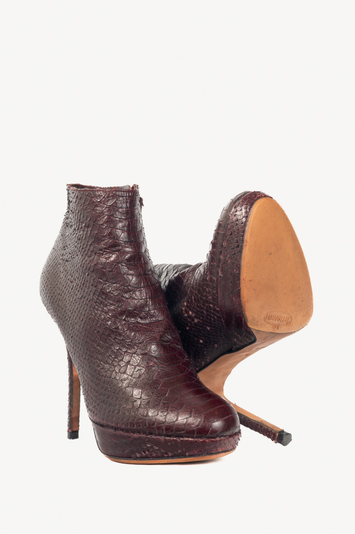 Christian Dior Burgundy Snakeskin Platform Booties