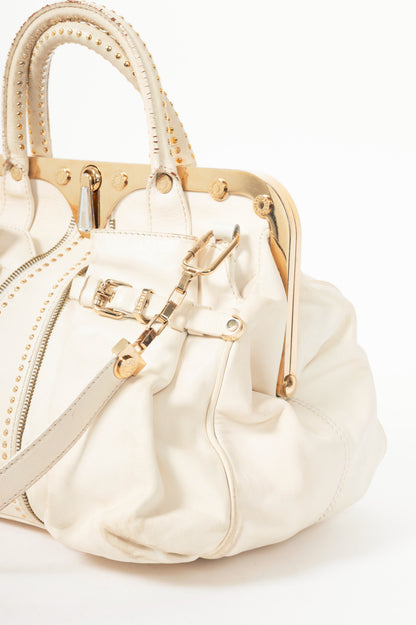 Versace SS09 Runway White Leather Studded Frame Satchel