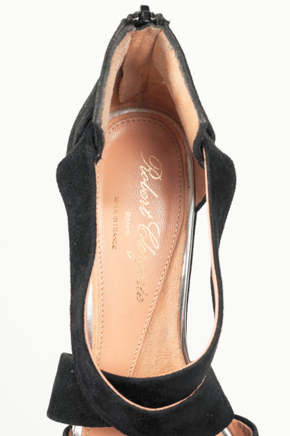 Robert Clergerie Black Suede Wedge Sandals