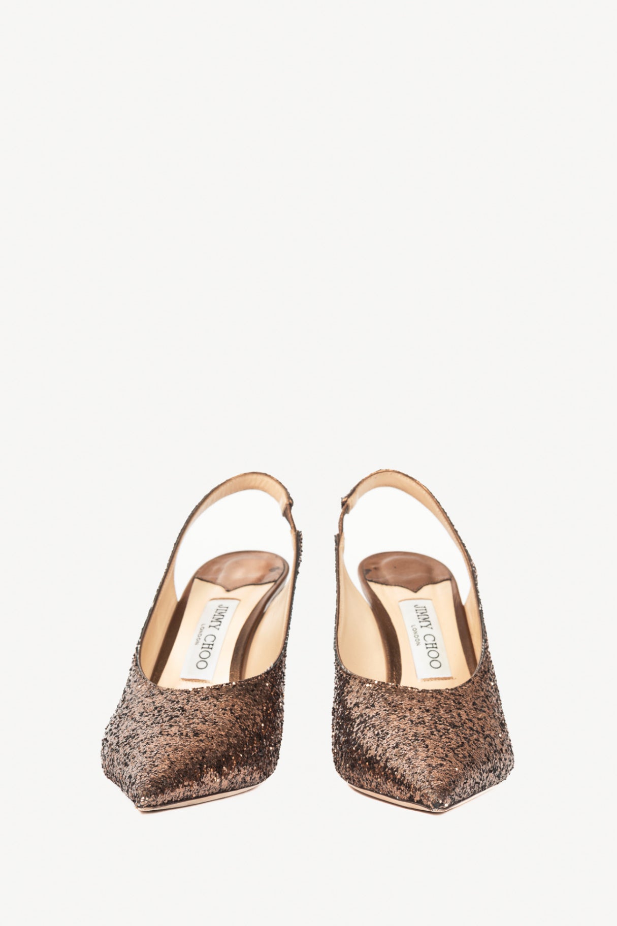 Jimmy Choo Bronze Glitter Slingback Pointed-Toe Heels