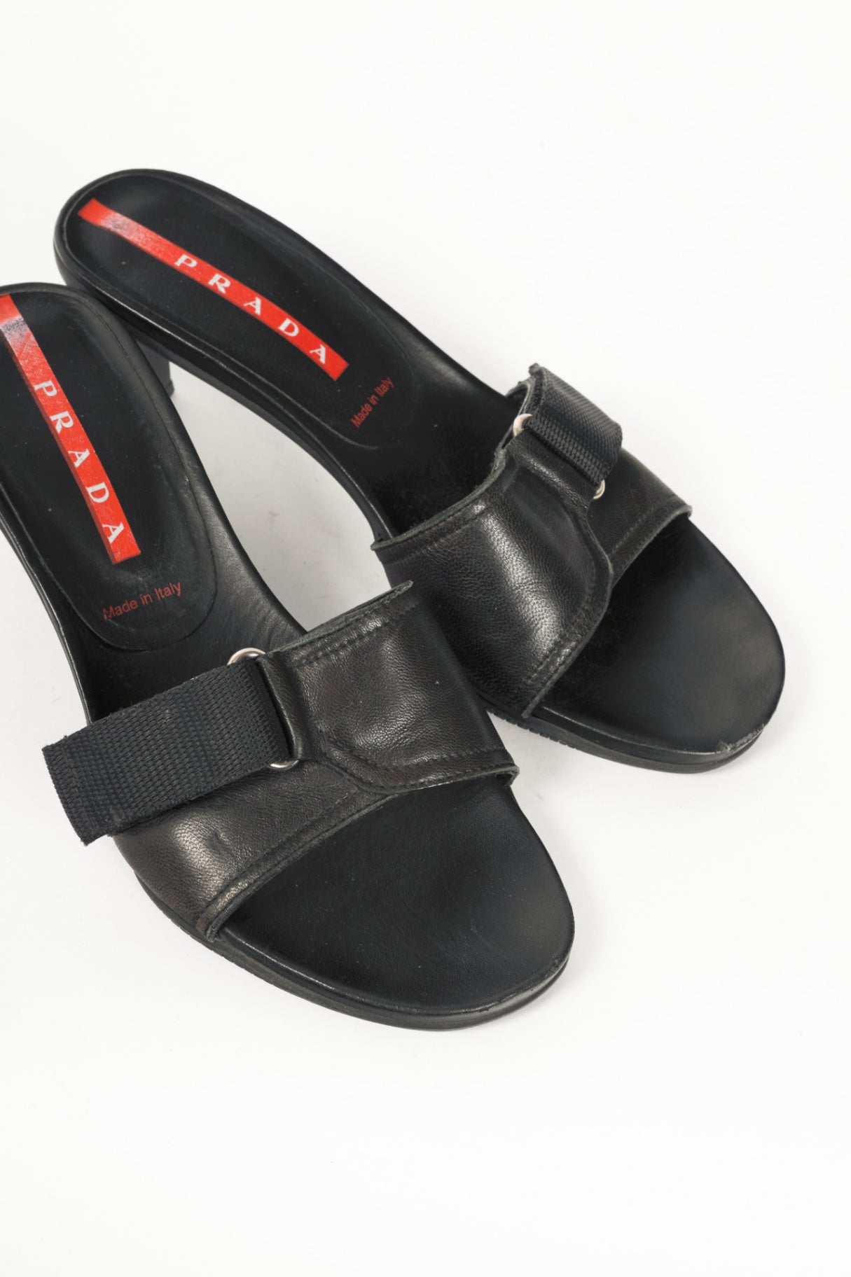 Prada Sport Black Leather Mule Sandals