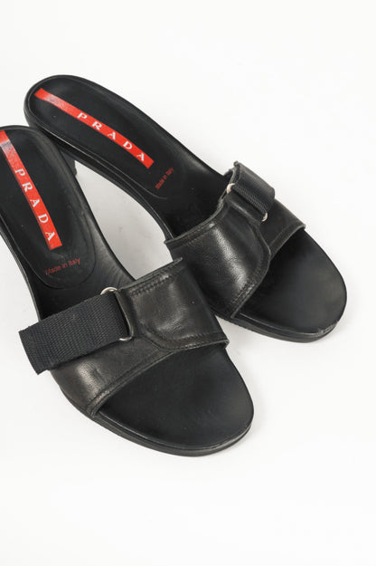 Prada Sport Black Leather Mule Sandals