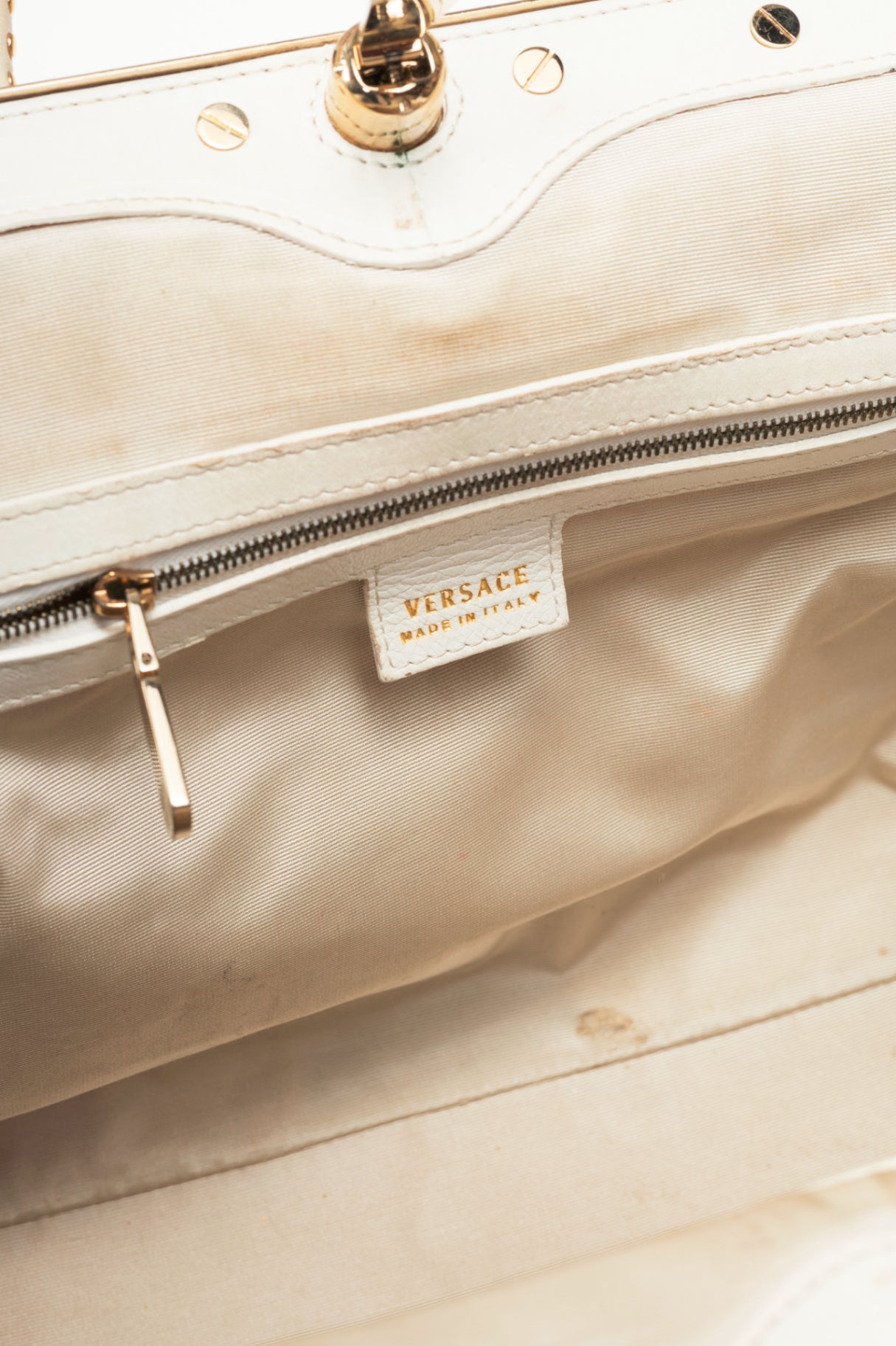 Versace SS09 Runway White Leather Studded Frame Satchel