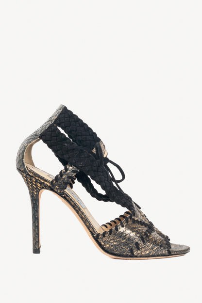 Jmmy Choo Gold Metallic Snake-Embossed Braided-Strap Sandals