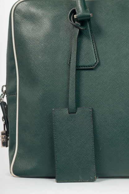 Prada Green Saffiano Leather Briefcase