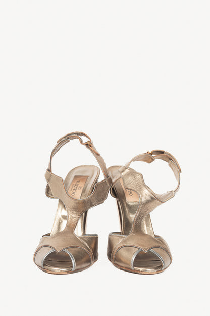 Valentino Garavani SS09 Runway Metallic Gold T-Strap Leather Sandals