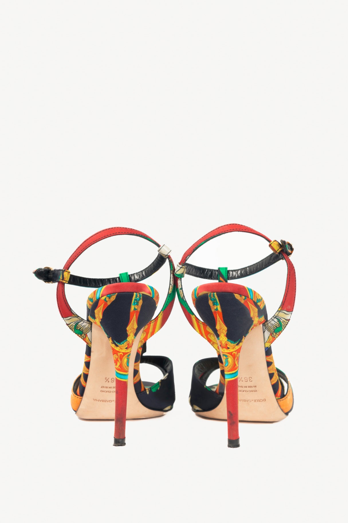 Dolce & Gabbana SS13 Multi-Print Silk Embellished T-Strap Sandals