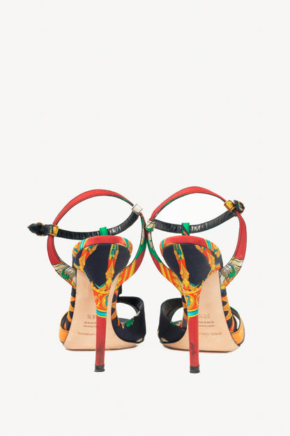 Dolce & Gabbana SS13 Multi-Print Silk Embellished T-Strap Sandals