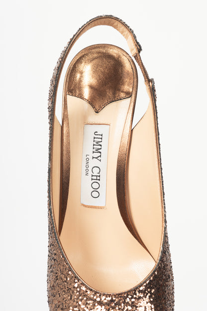 Jimmy Choo Bronze Glitter Slingback Pointed-Toe Heels