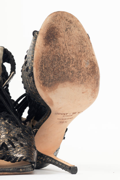 Jmmy Choo Gold Metallic Snake-Embossed Braided-Strap Sandals