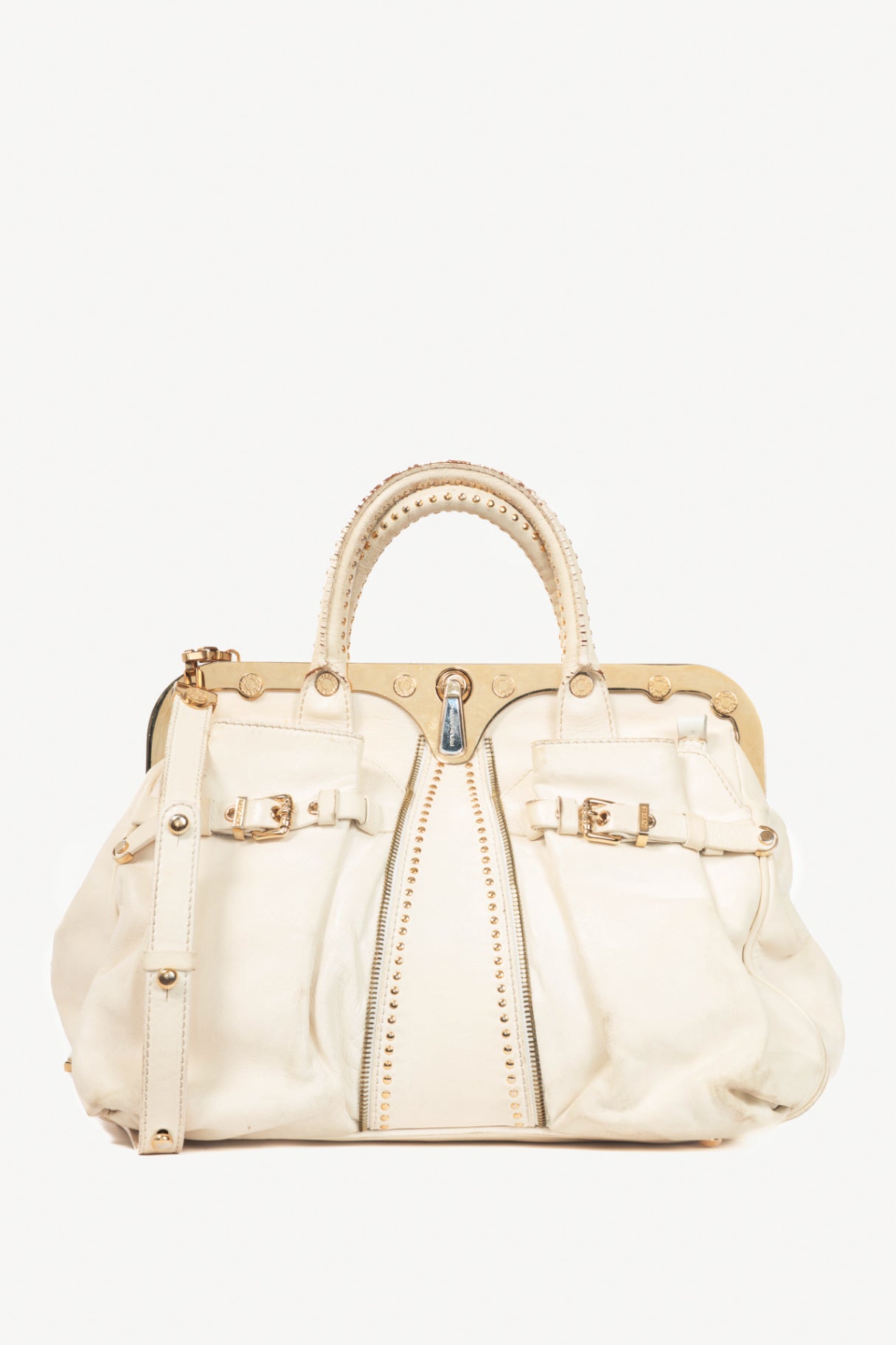 Versace SS09 Runway White Leather Studded Frame Satchel