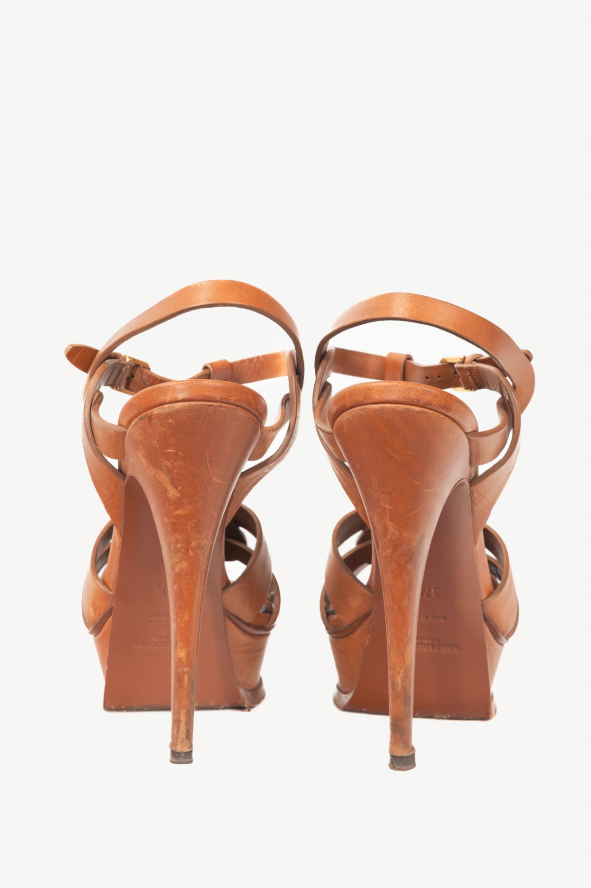 Yves Saint Laurent Tribute 105 Brown Leather Platform Sandals