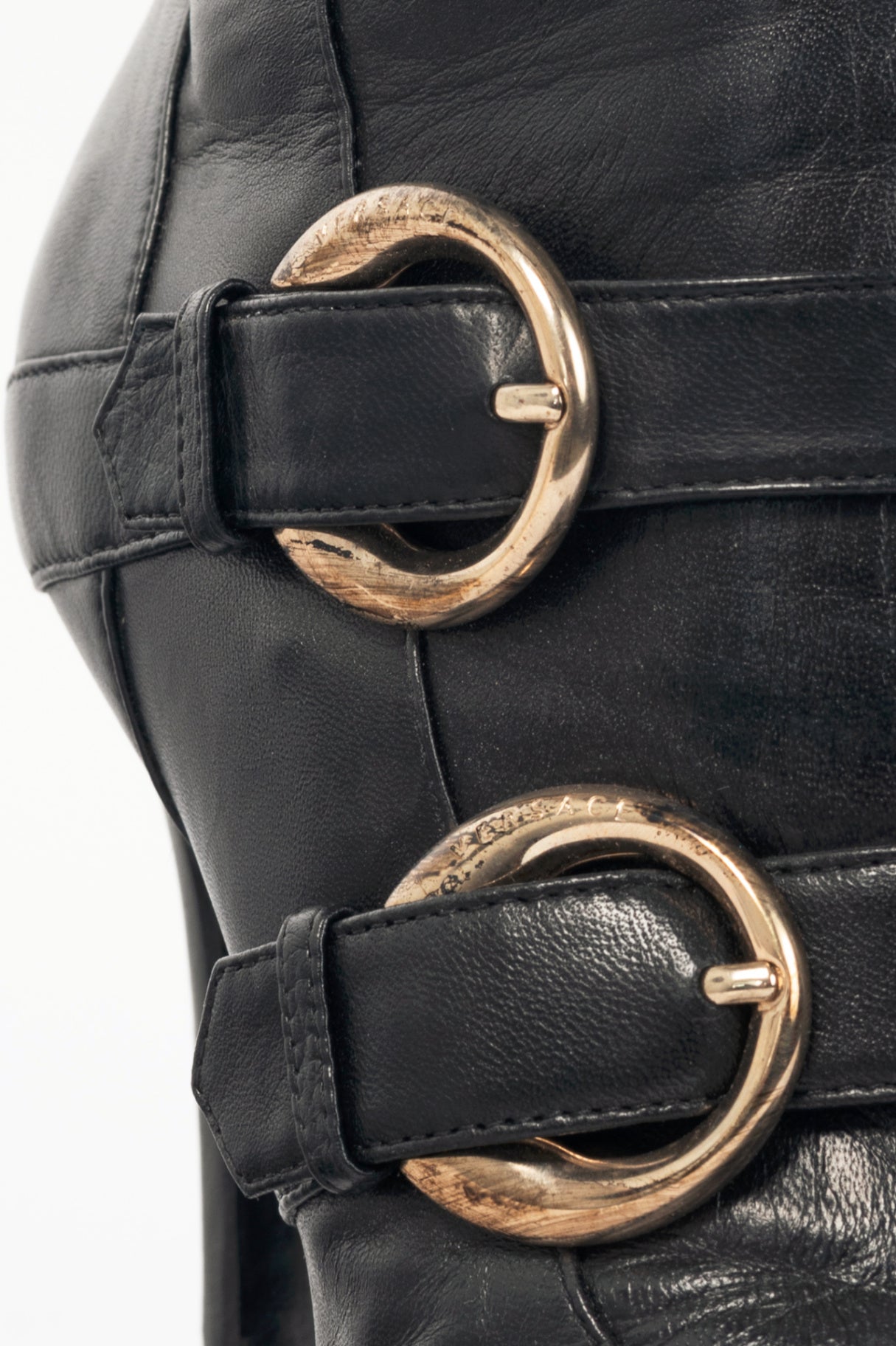 Versace Black Leather Multi-Buckle Knee-High Boots