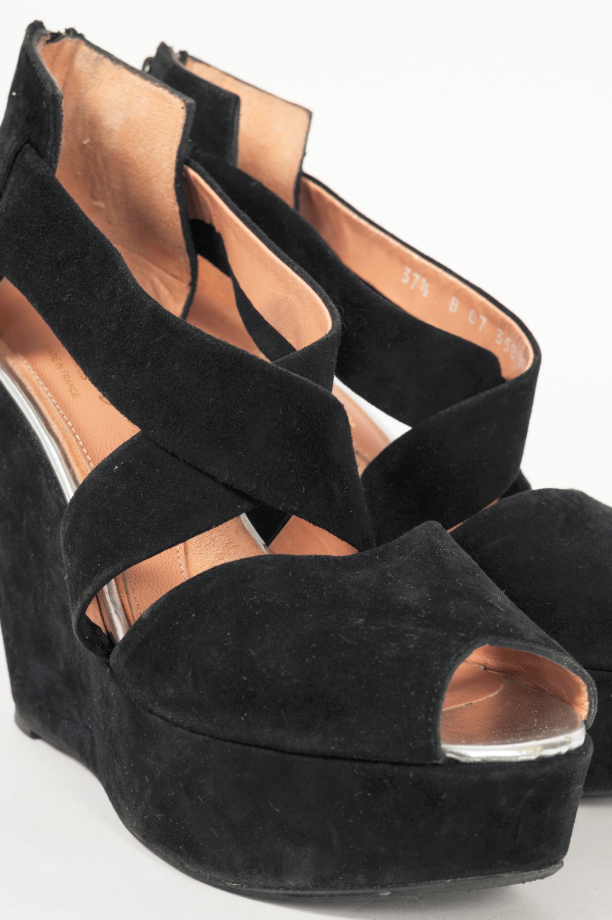Robert Clergerie Black Suede Wedge Sandals