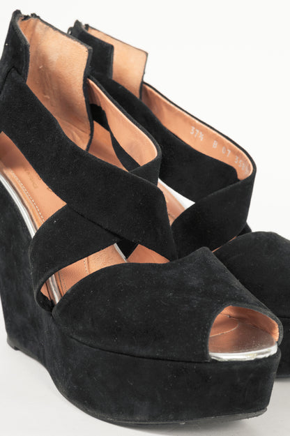 Robert Clergerie Black Suede Wedge Sandals