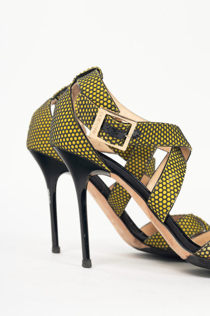 Jimmy Choo Lottie Acid Yellow Honeycomb Suede Strappy Sandals