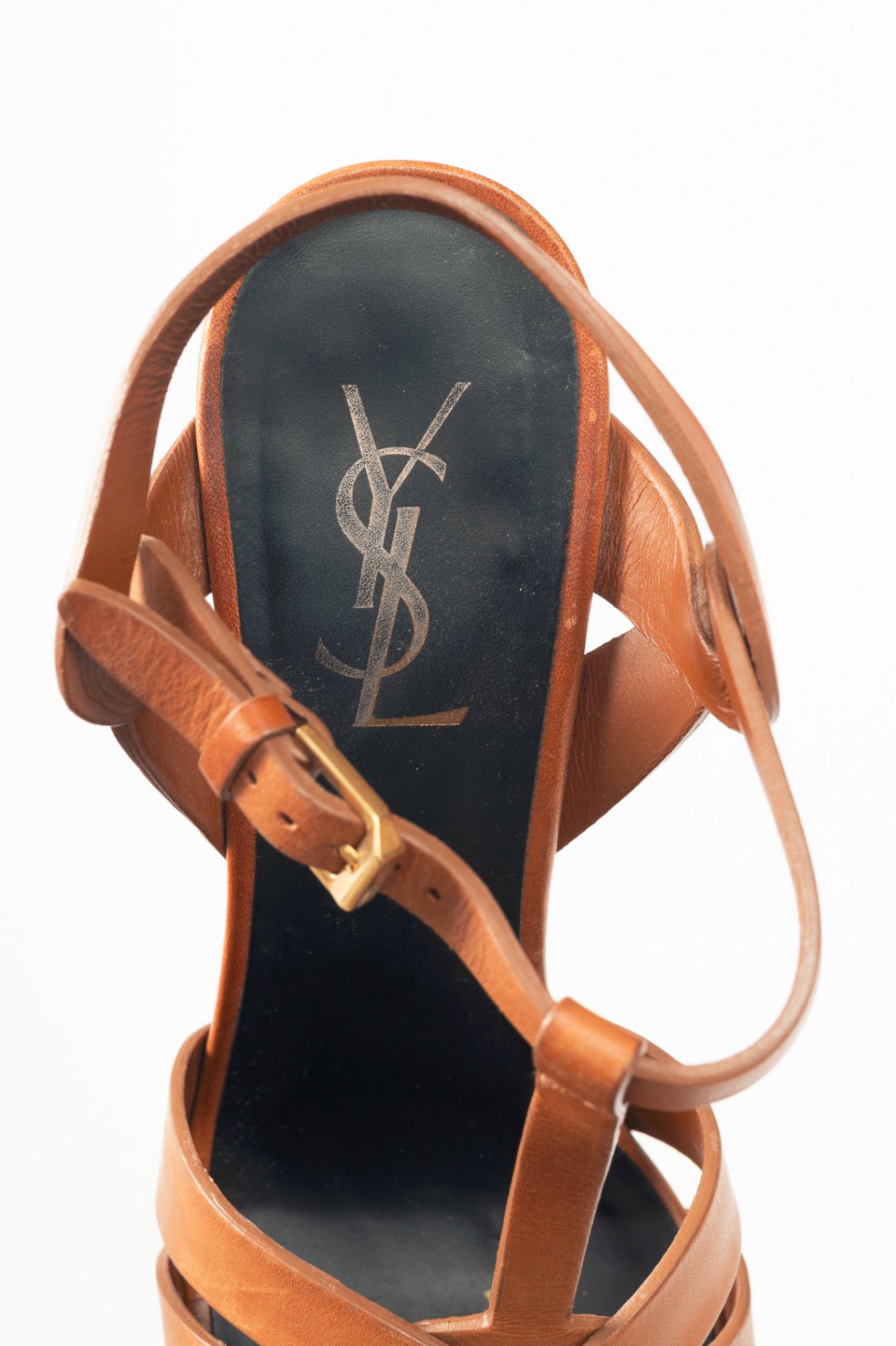 Yves Saint Laurent Tribute 105 Brown Leather Platform Sandals