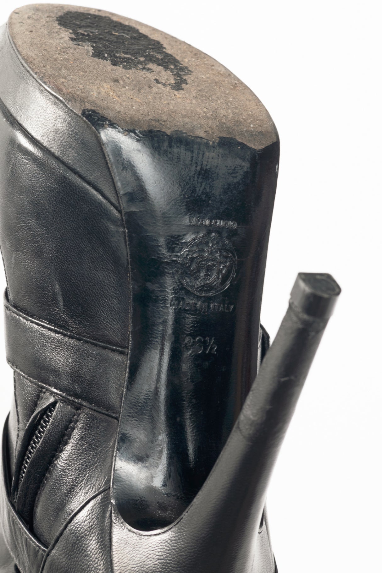 Versace Black Leather Multi-Buckle Knee-High Boots