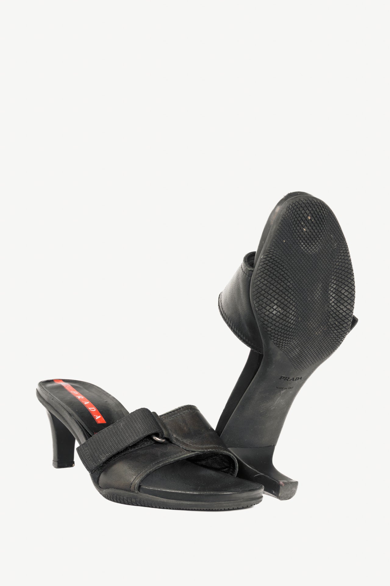 Prada Sport Black Leather Mule Sandals