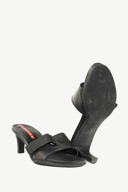Prada Sport Black Leather Mule Sandals
