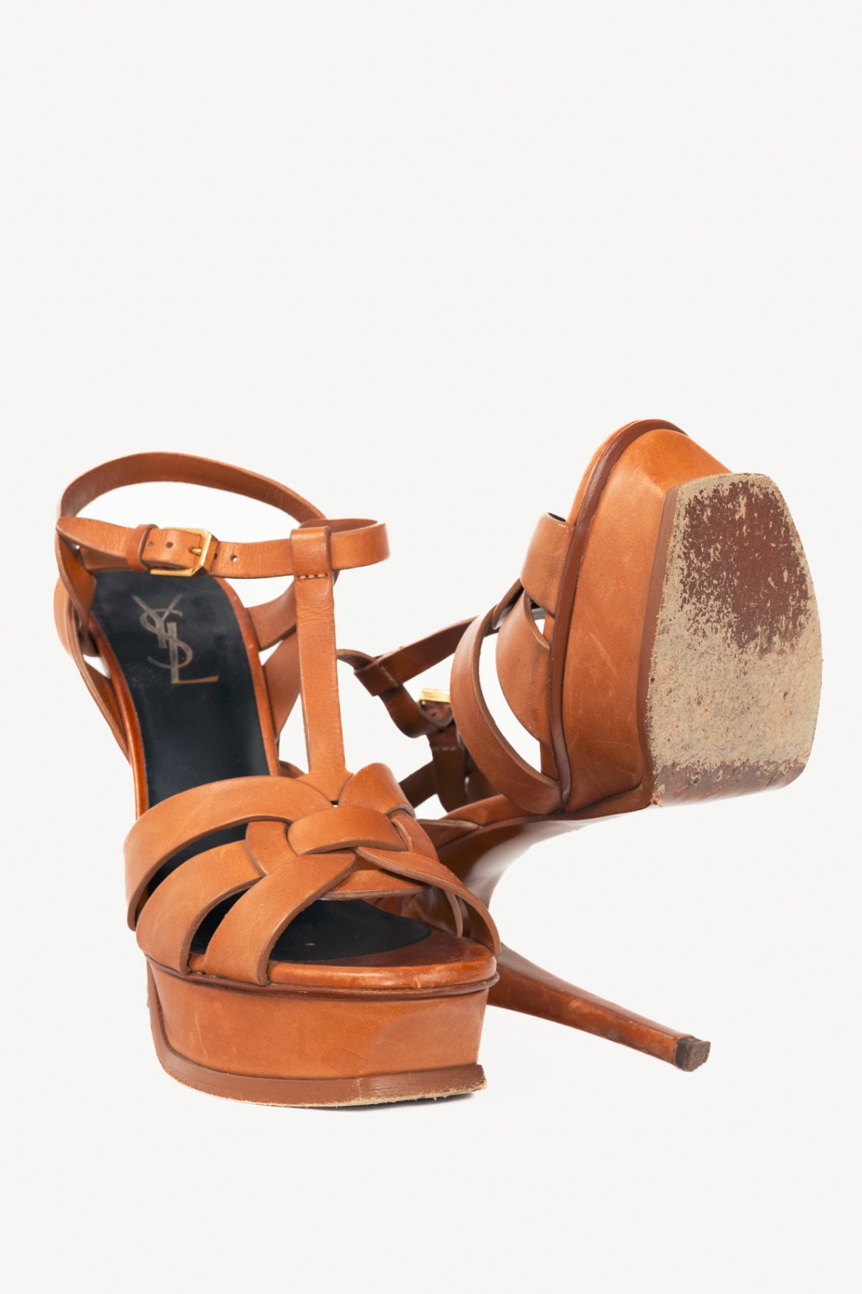 Yves Saint Laurent Tribute 105 Brown Leather Platform Sandals