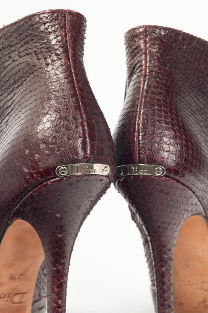 Christian Dior Burgundy Snakeskin Platform Booties