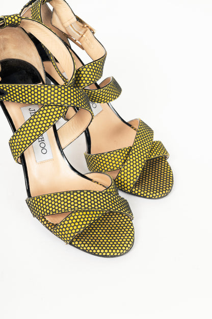 Jimmy Choo Lottie Acid Yellow Honeycomb Suede Strappy Sandals
