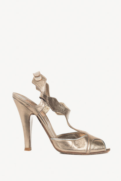 Valentino Garavani SS09 Runway Metallic Gold T-Strap Leather Sandals