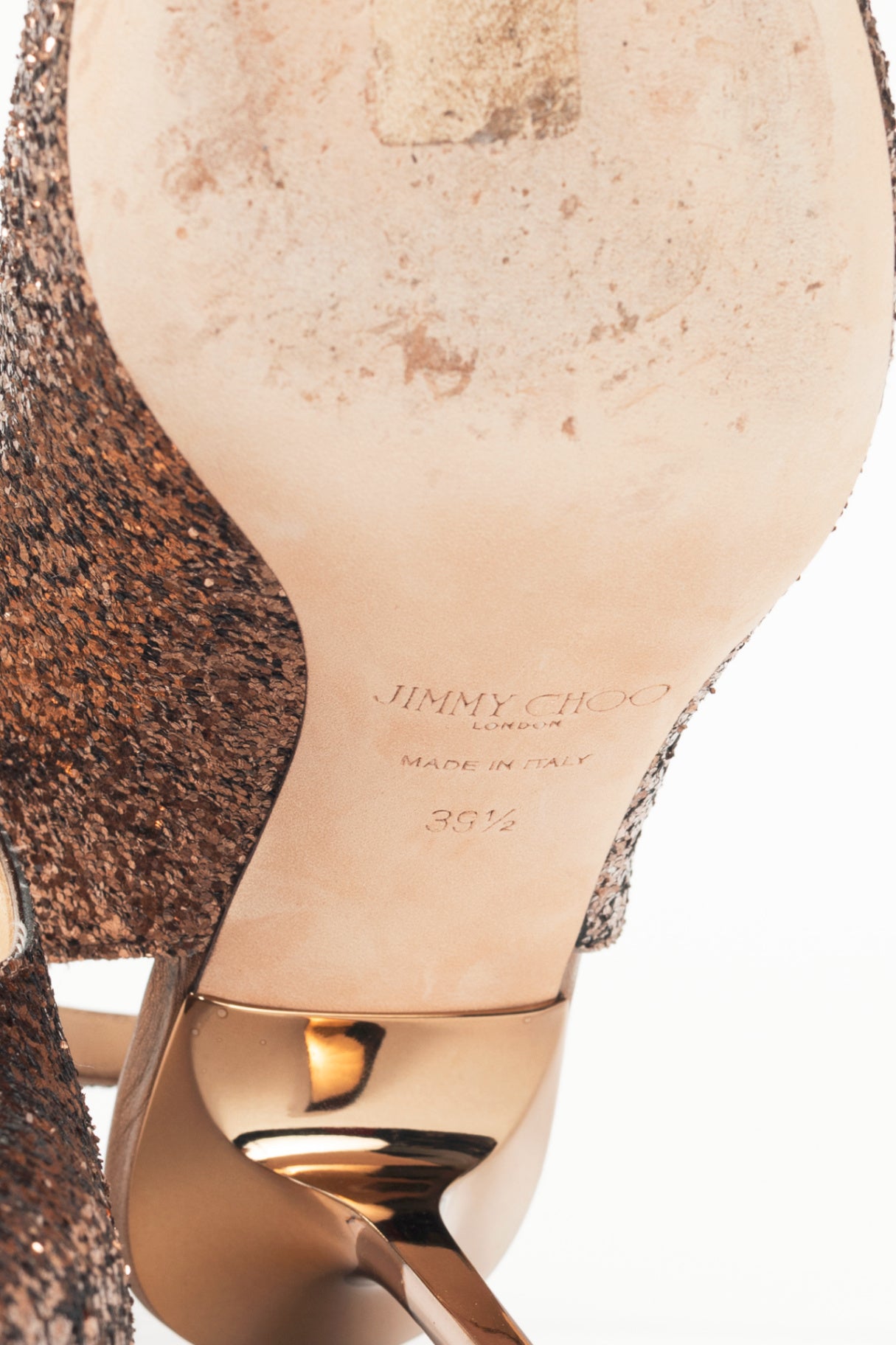 Jimmy Choo Bronze Glitter Slingback Pointed-Toe Heels